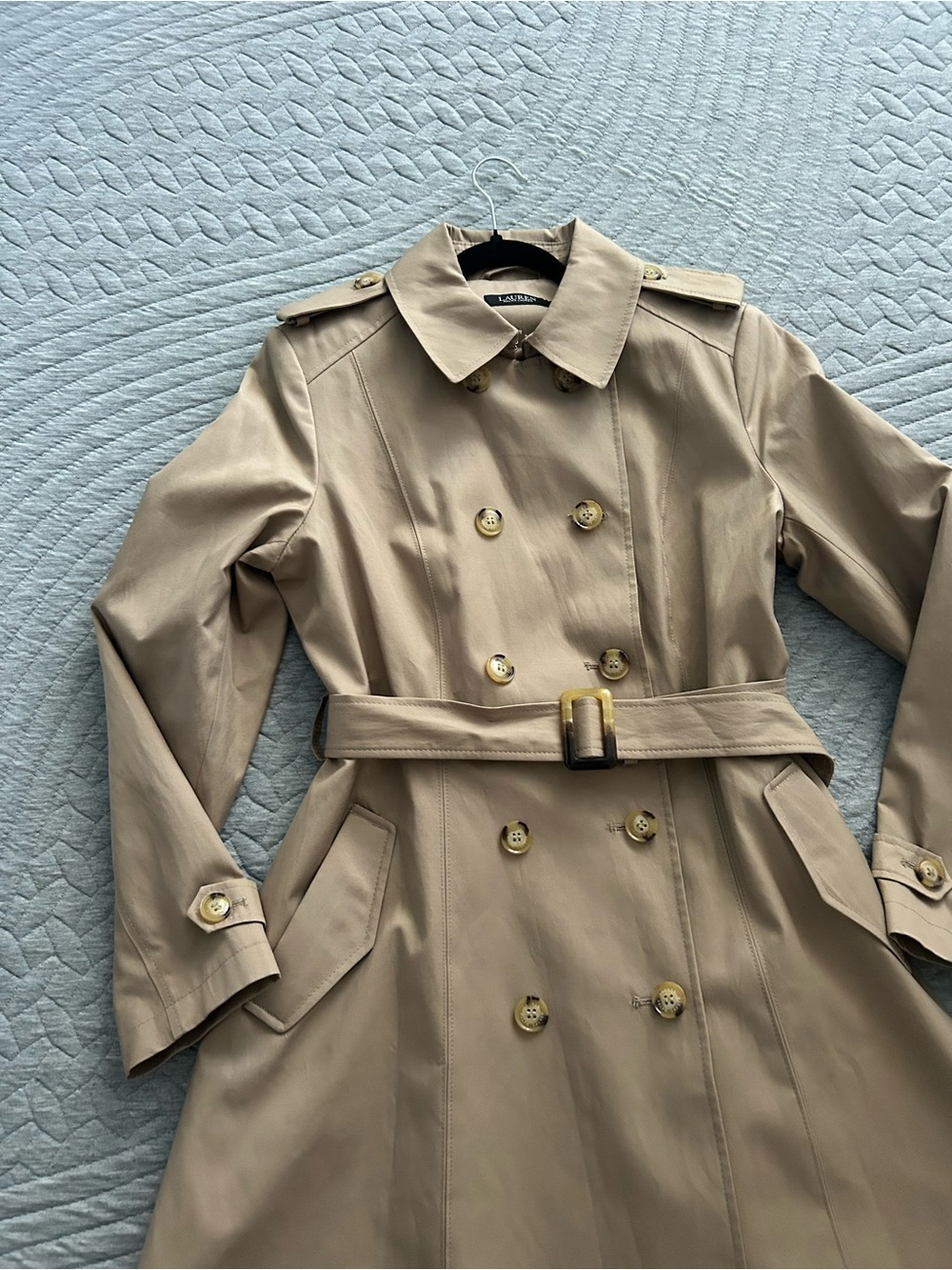 Ralph Lauren Beige Double-Breasted Trench Coat with Belt